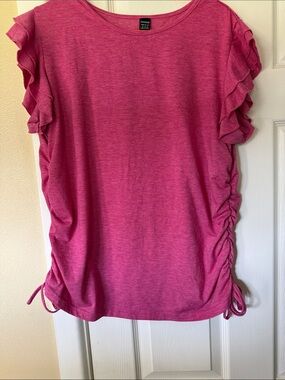 Women's Pink Ruffle Sleeve Short Sleeve Tee - Sonoma